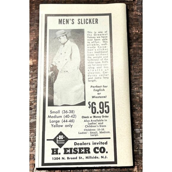 H Eiser Mens Fashion Vintage Print Ad 1960s Raincoat Slicker Western Ranch - Picture 1 of 6